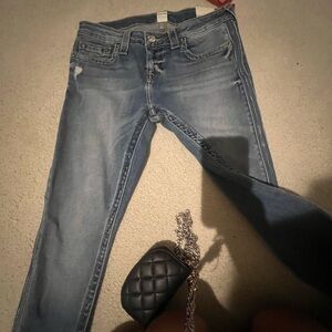 True Religion Women's Faded Blue Skinny zipper Jeans